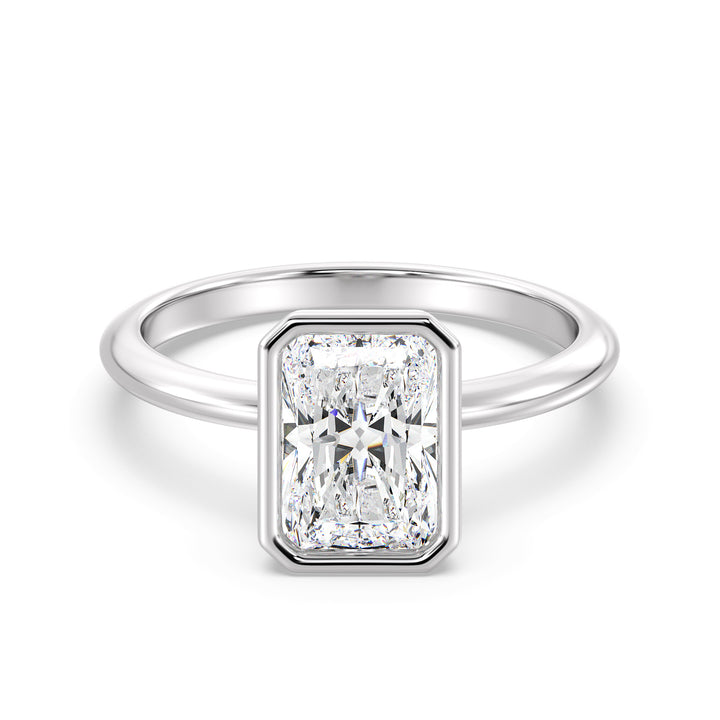 Radiant-Cut Lab-Grown Diamond Solitaire Ring in 18K White Gold with Bezel Setting – Available in 1 to 4 Carats
