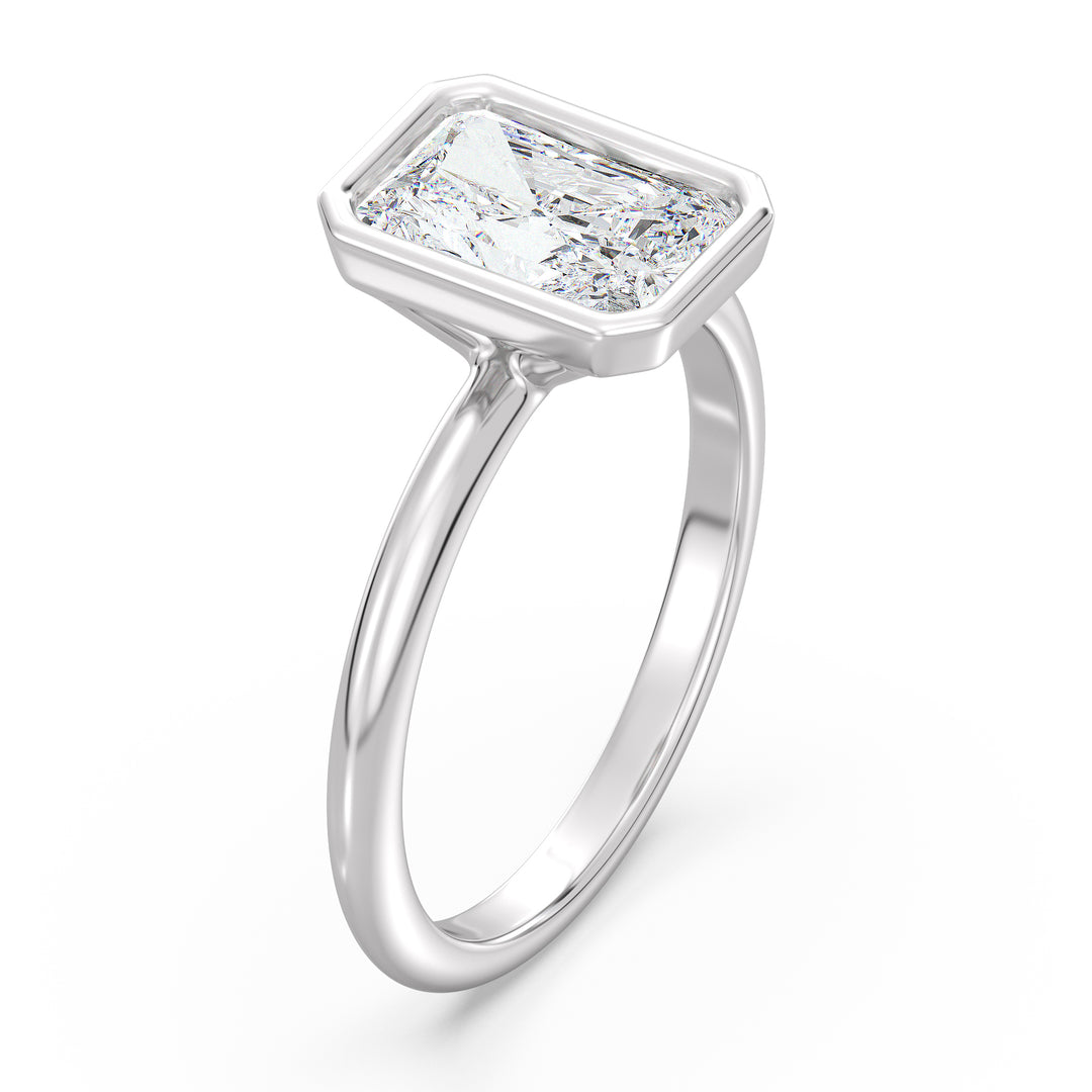 Radiant-Cut Lab-Grown Diamond Solitaire Ring in 18K White Gold with Bezel Setting – Available in 1 to 4 Carats