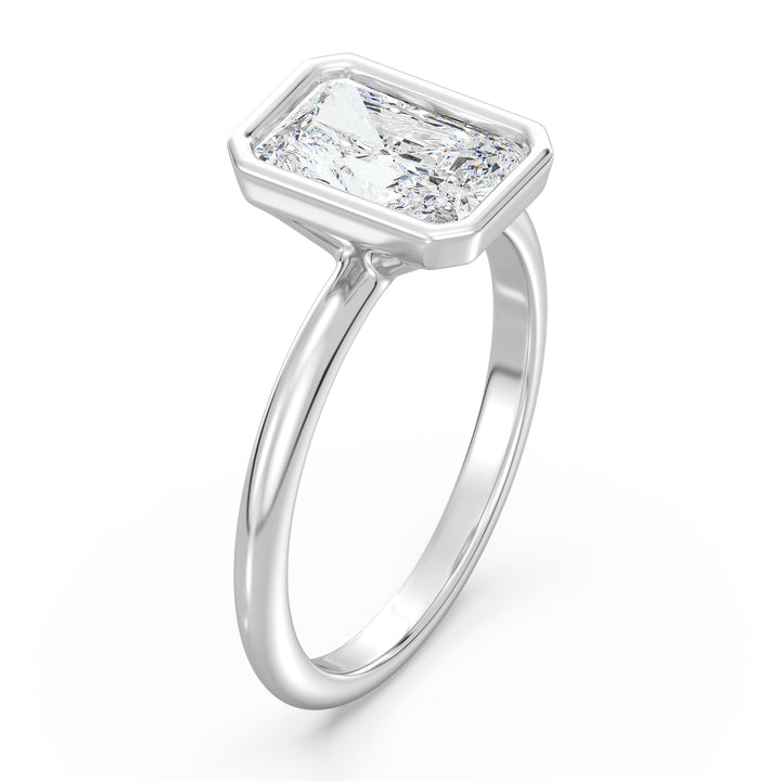 Radiant-Cut Lab-Grown Diamond Solitaire Ring in 18K White Gold with Bezel Setting – Available in 1 to 4 Carats