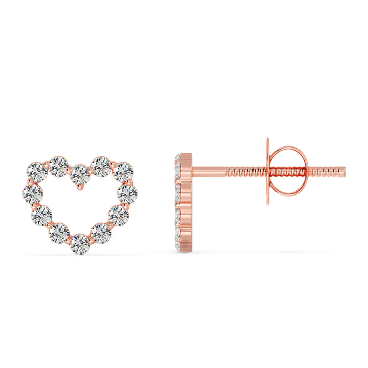 Heart-Shaped Stud Earrings in 18K Rose Gold with Round Lab-Grown Diamonds
