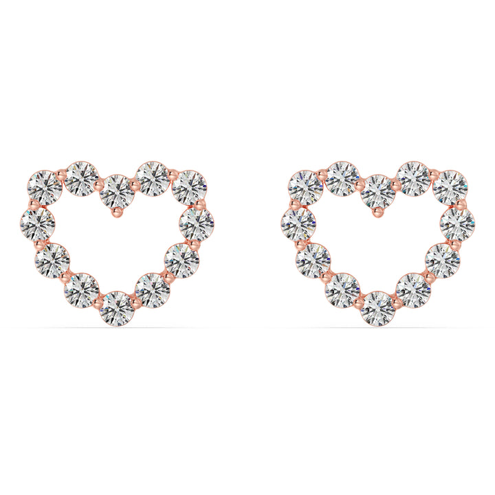 Heart-Shaped Stud Earrings in 18K Rose Gold with Round Lab-Grown Diamonds