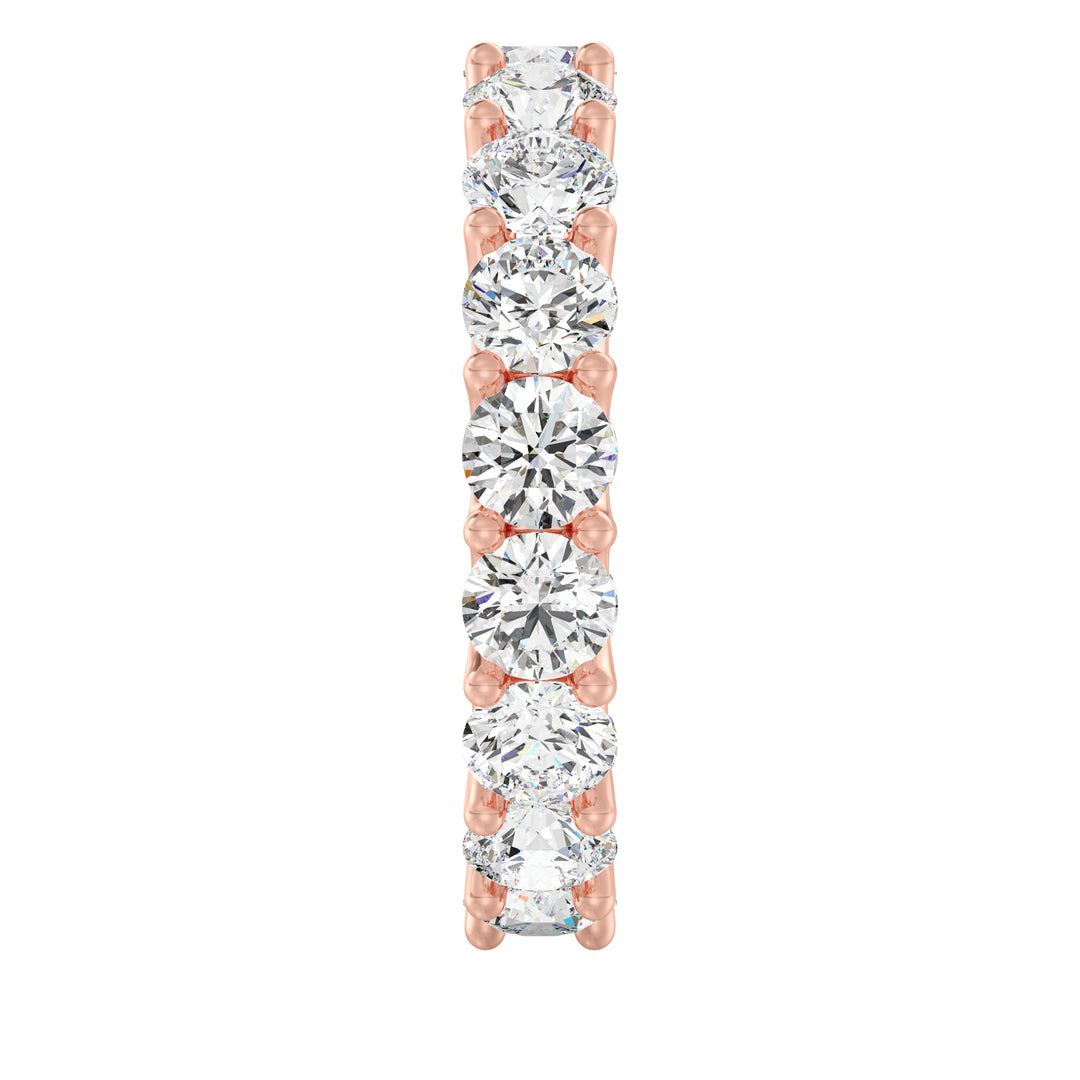Round Lab-Grown Diamond Scallop Eternity Band in 18K Rose Gold adorned with 3.40 carats of EF/VS diamonds in a shared prong setting with a scalloped profile