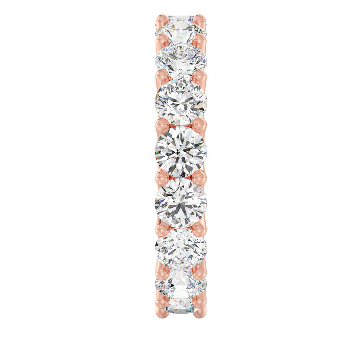 Round Lab-Grown Diamond Scallop Eternity Band in 18K Rose Gold adorned with 3.40 carats of EF/VS diamonds in a shared prong setting with a scalloped profile