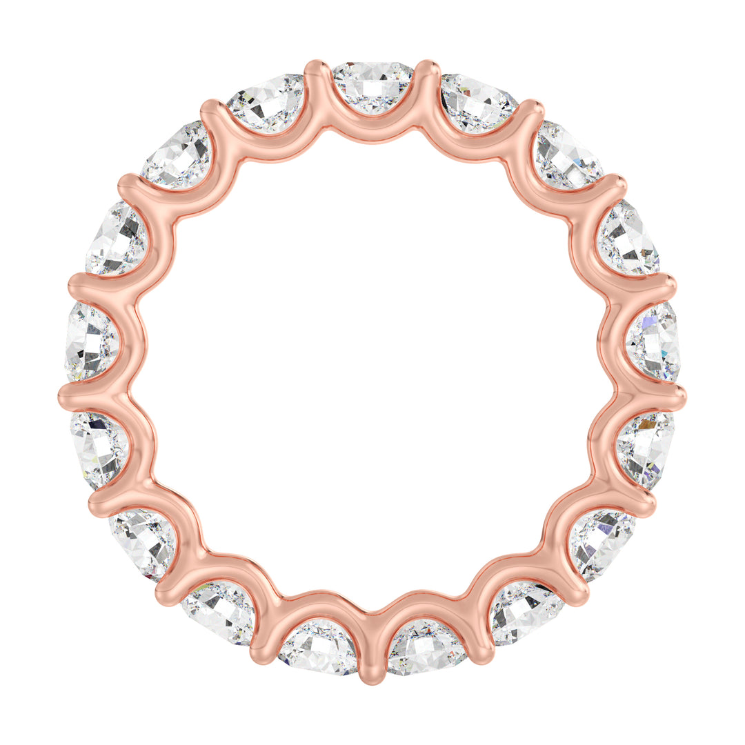 Round Lab-Grown Diamond Scallop Eternity Band in 18K Rose Gold adorned with 3.40 carats of EF/VS diamonds in a shared prong setting with a scalloped profile