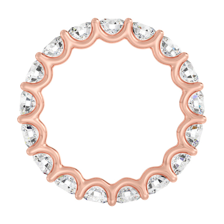 Round Lab-Grown Diamond Scallop Eternity Band in 18K Rose Gold adorned with 3.40 carats of EF/VS diamonds in a shared prong setting with a scalloped profile