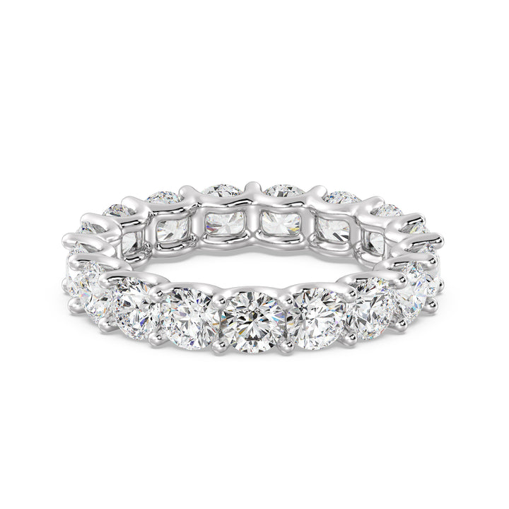Round Lab-Grown Diamond Scallop Eternity Band in 18K White Gold showcasing 3.40 carats of EF/VS diamonds in a shared prong setting with a scalloped profile