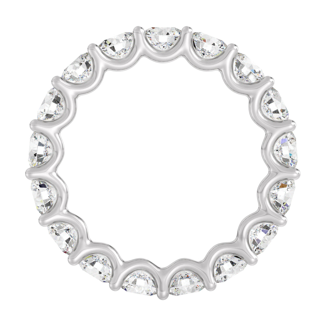 Round Lab-Grown Diamond Scallop Eternity Band in 18K White Gold showcasing 3.40 carats of EF/VS diamonds in a shared prong setting with a scalloped profile