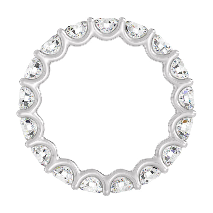 Round Lab-Grown Diamond Scallop Eternity Band in 18K White Gold showcasing 3.40 carats of EF/VS diamonds in a shared prong setting with a scalloped profile