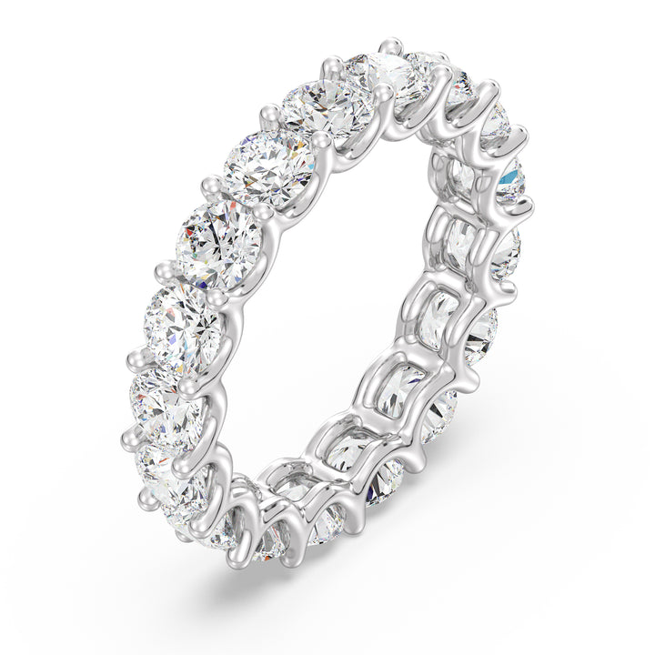Round Lab-Grown Diamond Scallop Eternity Band in 18K White Gold showcasing 3.40 carats of EF/VS diamonds in a shared prong setting with a scalloped profile