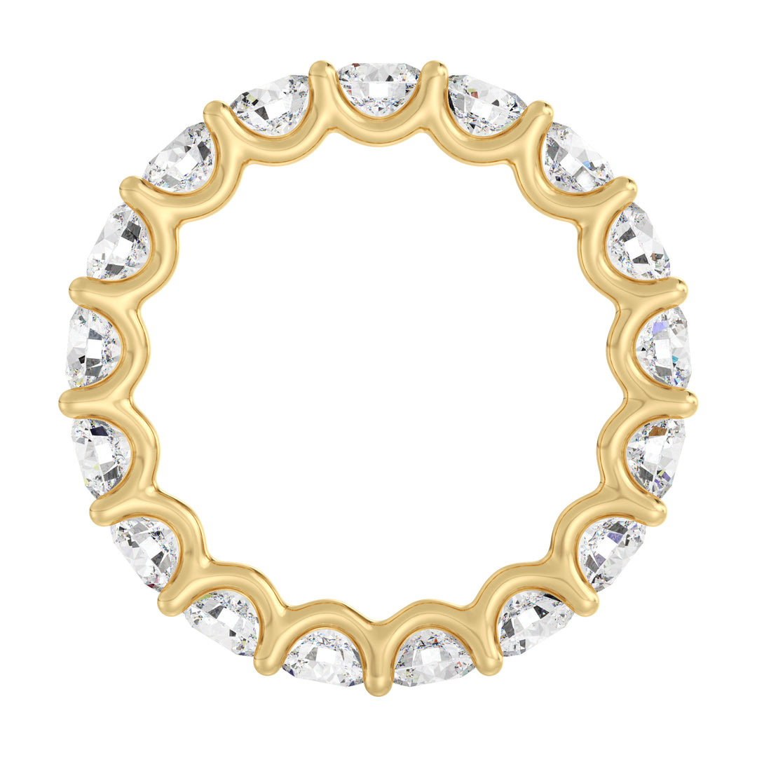 Round Lab-Grown Diamond Scallop Eternity Band in 18K Yellow Gold featuring 3.40 carats of EF/VS diamonds in a shared prong setting with a scalloped profile