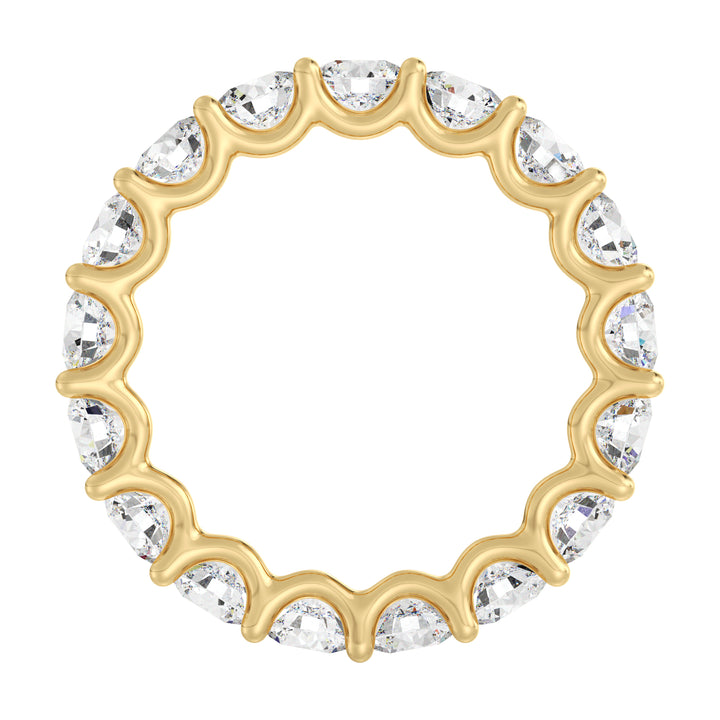Round Lab-Grown Diamond Scallop Eternity Band in 18K Yellow Gold featuring 3.40 carats of EF/VS diamonds in a shared prong setting with a scalloped profile