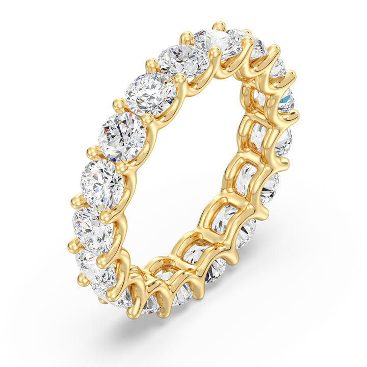 Round Lab-Grown Diamond Scallop Eternity Band in 18K Yellow Gold featuring 3.40 carats of EF/VS diamonds in a shared prong setting with a scalloped profile