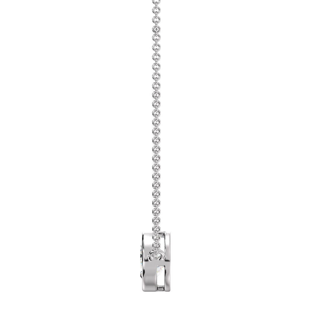 2 Carat Pear-Cut Lab-Grown Diamond Bezel-Set Solitaire Pendant Necklace in 18K White Gold with a classic, luminous design and a brilliant teardrop-shaped diamond