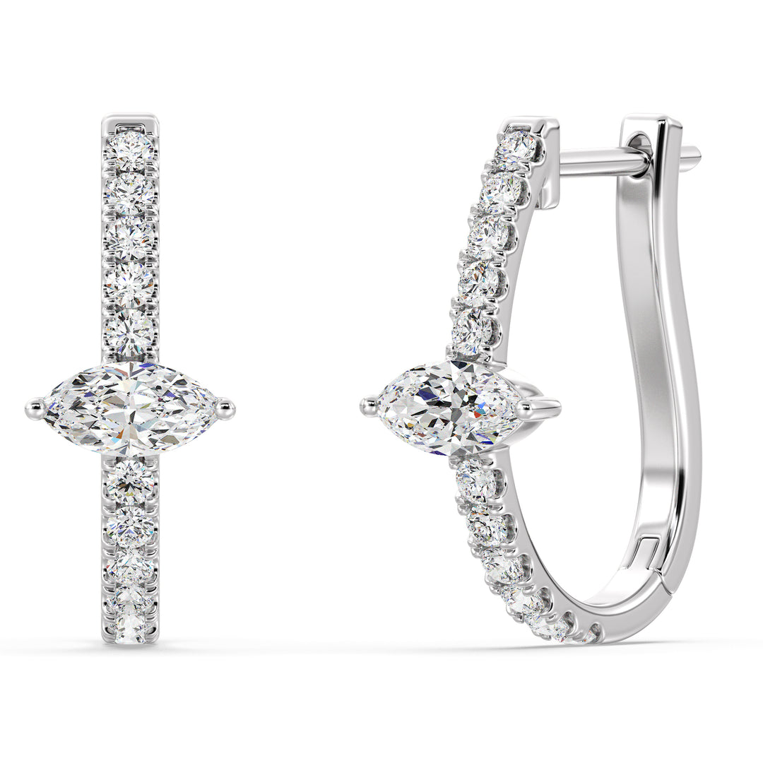18K White Gold Triple Hoop Huggie Earrings crafted with lab-grown pear and round-cut diamonds, highlighting a sleek and timeless design