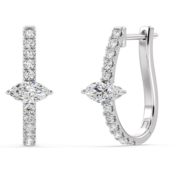 18K White Gold Triple Hoop Huggie Earrings crafted with lab-grown pear and round-cut diamonds, highlighting a sleek and timeless design