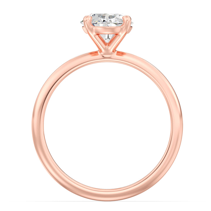 Timeless 4-Claw Oval Lab-Grown Diamond Solitaire Engagement Ring in 18K Rose Gold, showcasing a romantic hue paired with a stunning oval-cut diamond