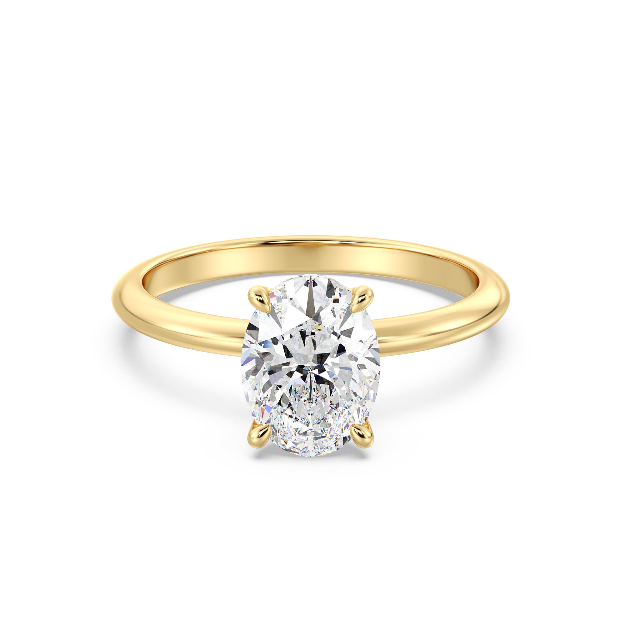 Timeless 4-Claw Oval Lab-Grown Diamond Solitaire Engagement Ring in 18K Yellow Gold, featuring a radiant oval-cut diamond with exceptional brilliance.