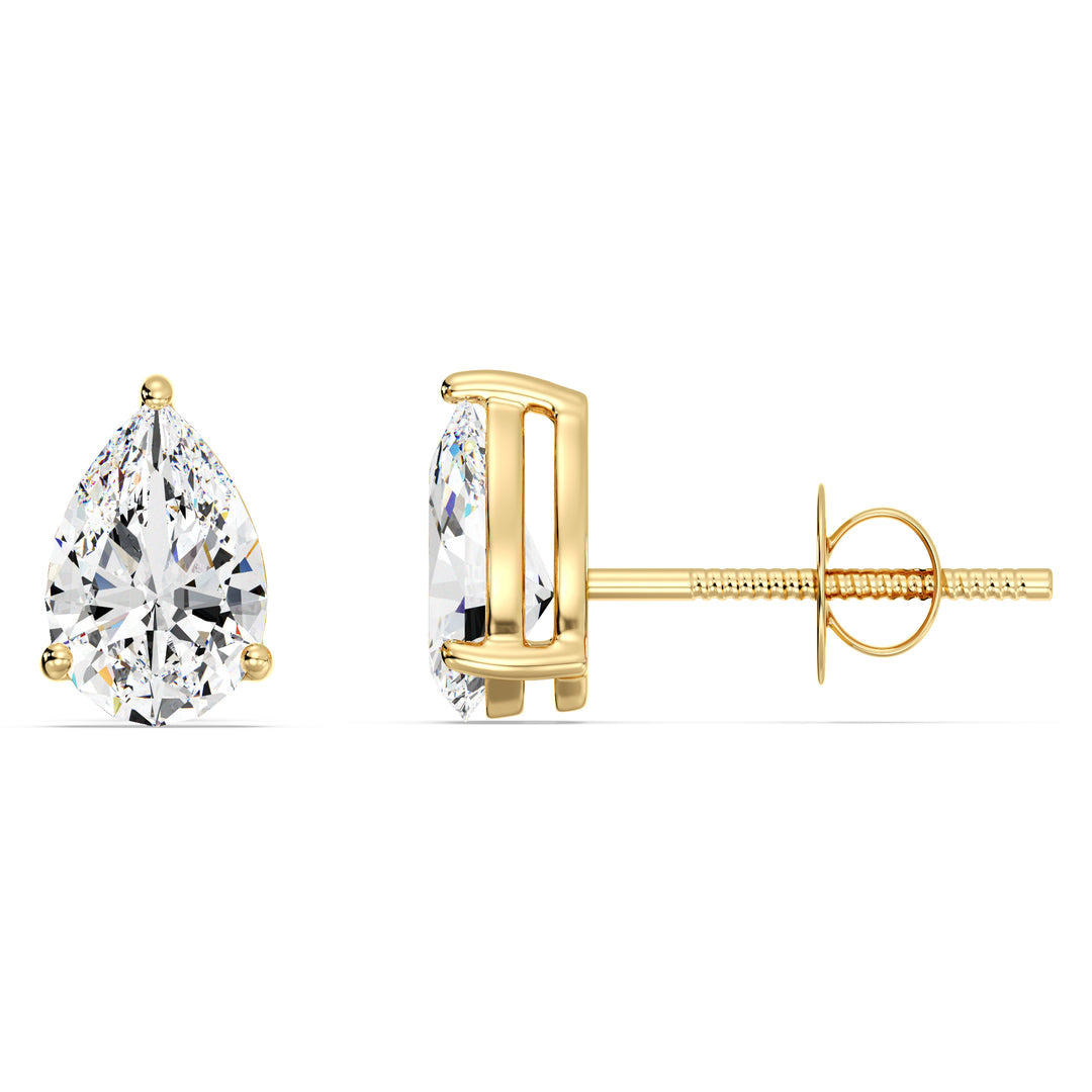 Timeless Pear-Shaped Lab-Grown Diamond Stud Earrings in 18K Yellow Gold - IGI Certified, Available in Multiple Carat Weights
