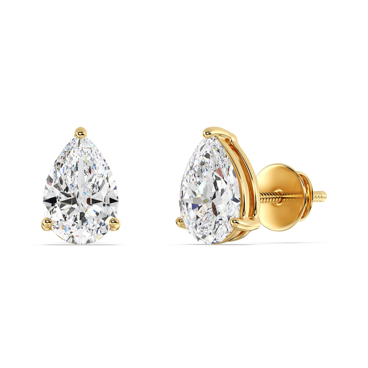 Timeless Pear-Shaped Lab-Grown Diamond Stud Earrings in 18K Yellow Gold - IGI Certified, Available in Multiple Carat Weights