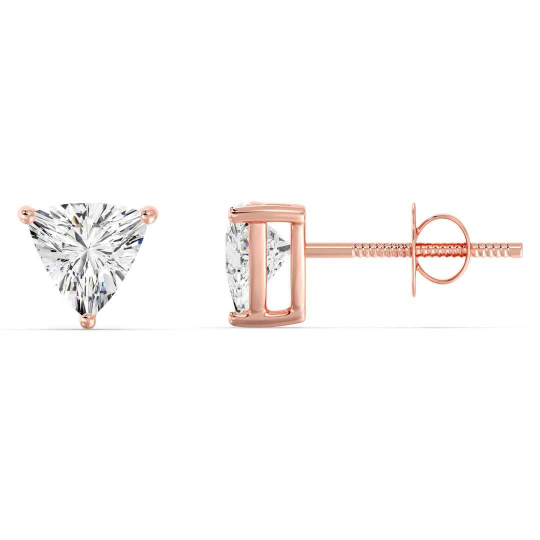 Trillion-Cut Lab-Grown Diamond Stud Earrings in 18K Rose Gold, showcasing stunning lab-grown diamonds in a modern and elegant style