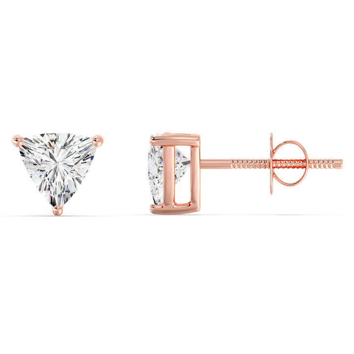 Trillion-Cut Lab-Grown Diamond Stud Earrings in 18K Rose Gold, showcasing stunning lab-grown diamonds in a modern and elegant style