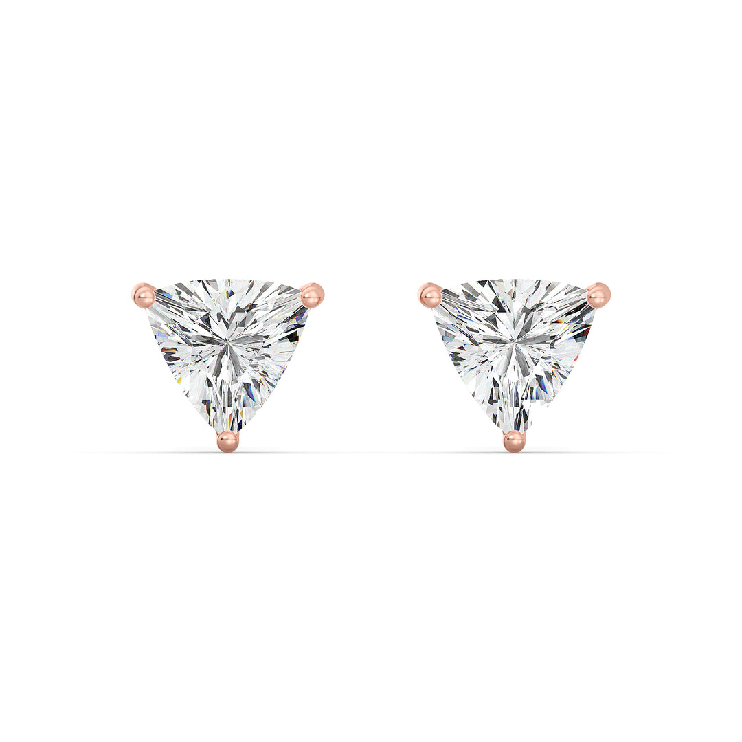 Trillion-Cut Lab-Grown Diamond Stud Earrings in 18K Rose Gold, showcasing stunning lab-grown diamonds in a modern and elegant style