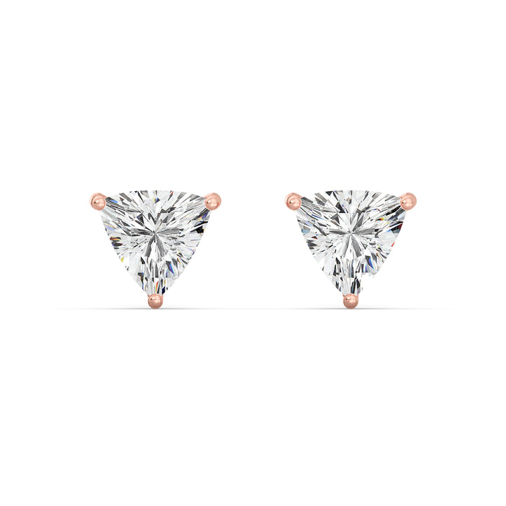 Trillion-Cut Lab-Grown Diamond Stud Earrings in 18K Rose Gold, showcasing stunning lab-grown diamonds in a modern and elegant style