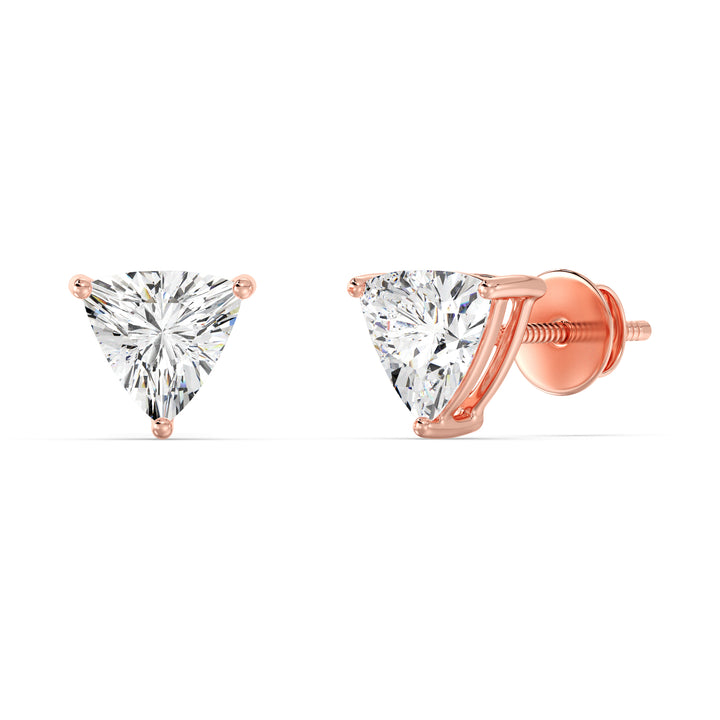 Trillion-Cut Lab-Grown Diamond Stud Earrings in 18K Rose Gold, showcasing stunning lab-grown diamonds in a modern and elegant style