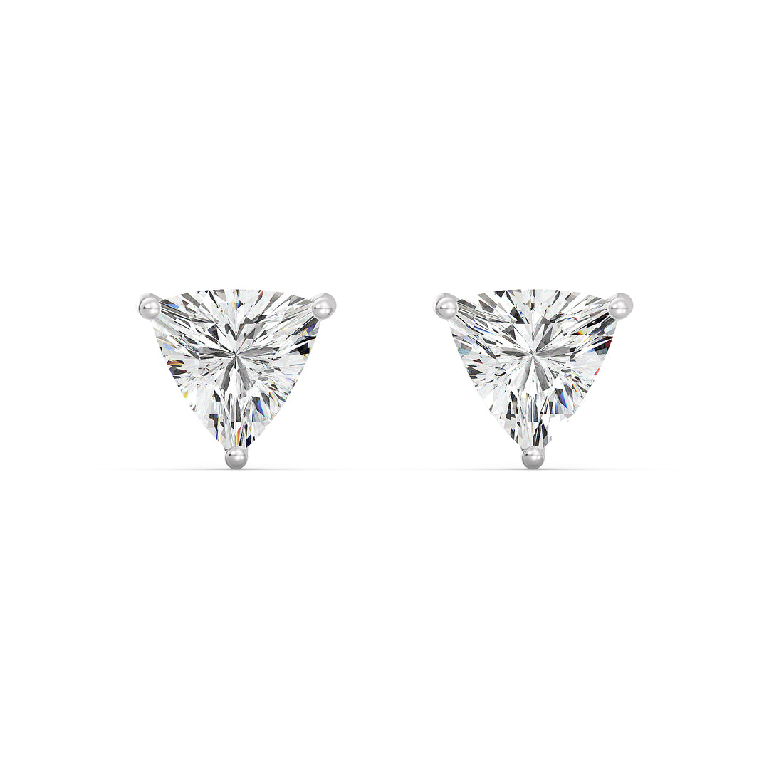 Trillion-Cut Lab-Grown Diamond Stud Earrings in 18K White Gold, highlighting sparkling ethical diamonds with a minimalistic stud design