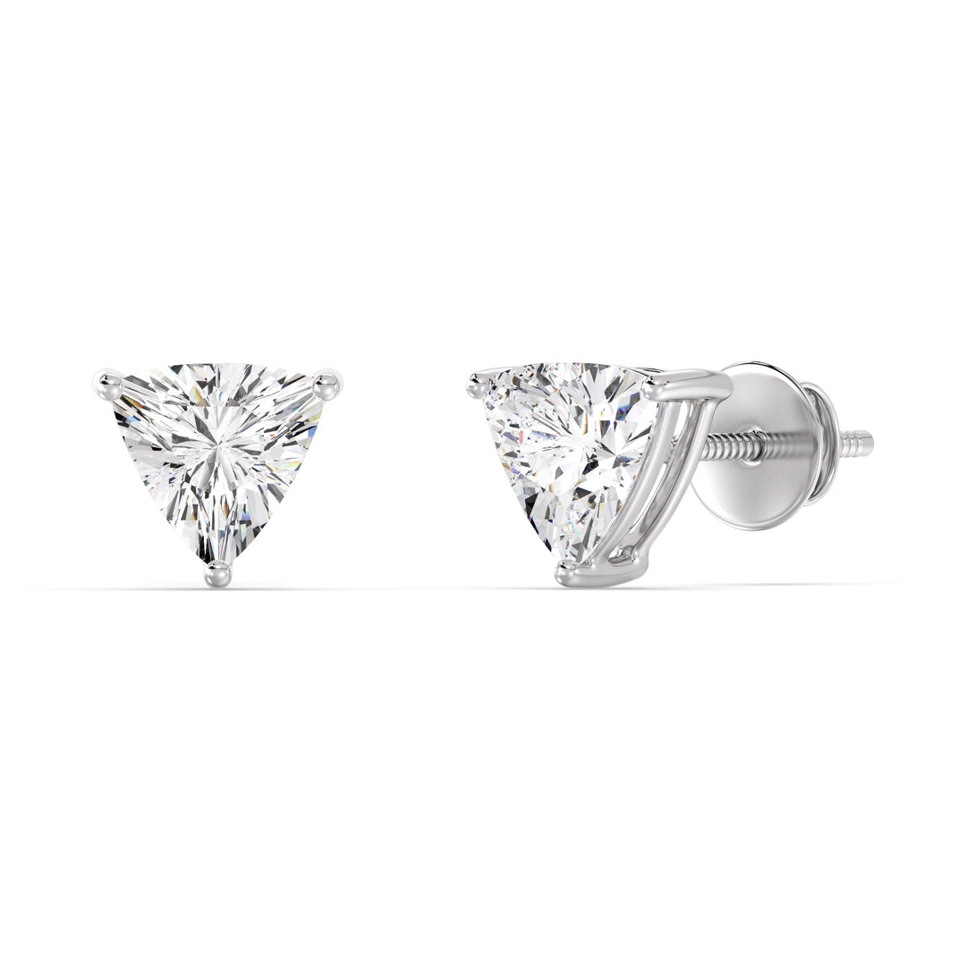 Trillion-Cut Lab-Grown Diamond Stud Earrings in 18K White Gold, highlighting sparkling ethical diamonds with a minimalistic stud design