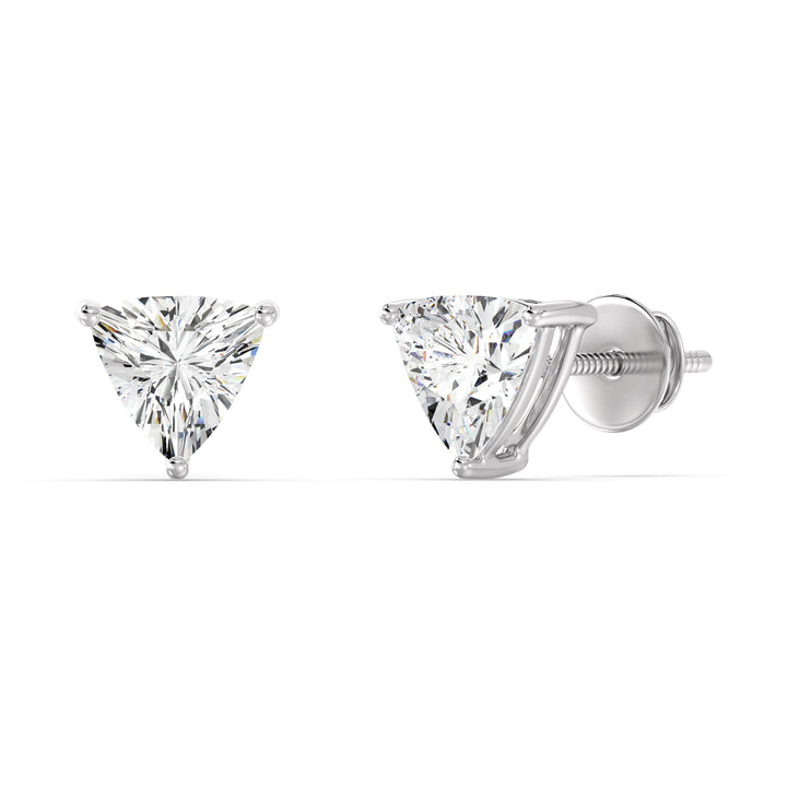 Trillion-Cut Lab-Grown Diamond Stud Earrings in 18K White Gold, highlighting sparkling ethical diamonds with a minimalistic stud design
