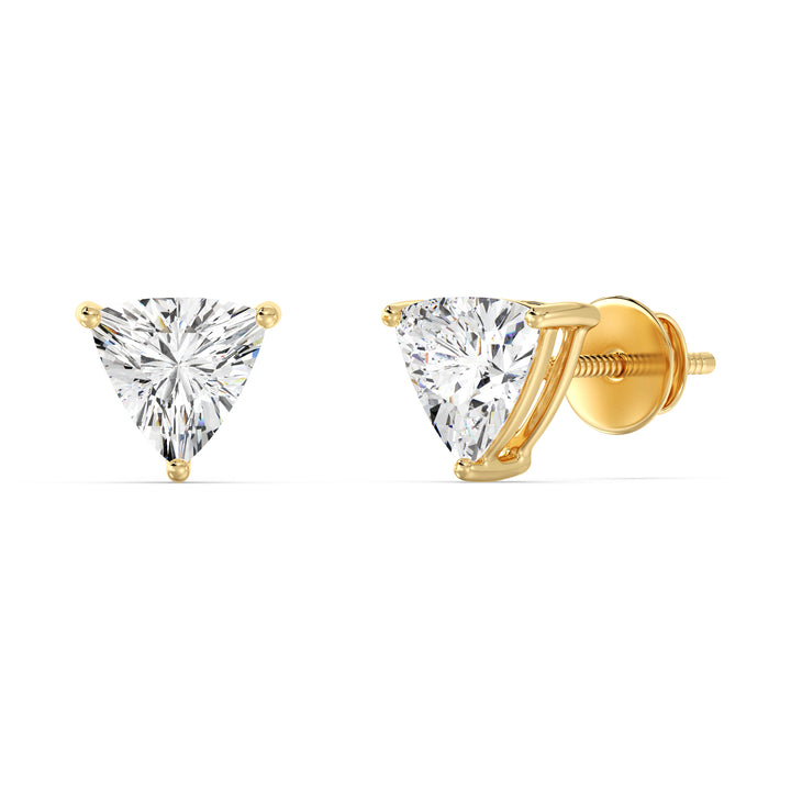 Trillion-Cut Lab-Grown Diamond Stud Earrings in 18K Yellow Gold, featuring dazzling ethical diamonds with a secure stud design