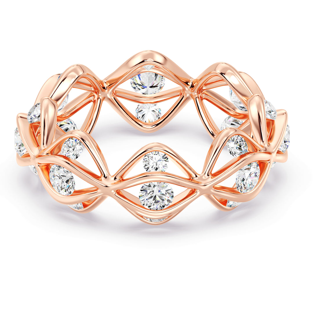 Lab-Grown Diamond Eternity Wedding Band in 18K Rose Gold, showcasing 24 sparkling round-cut diamonds totaling 1.60 carats, with a romantic and modern touch