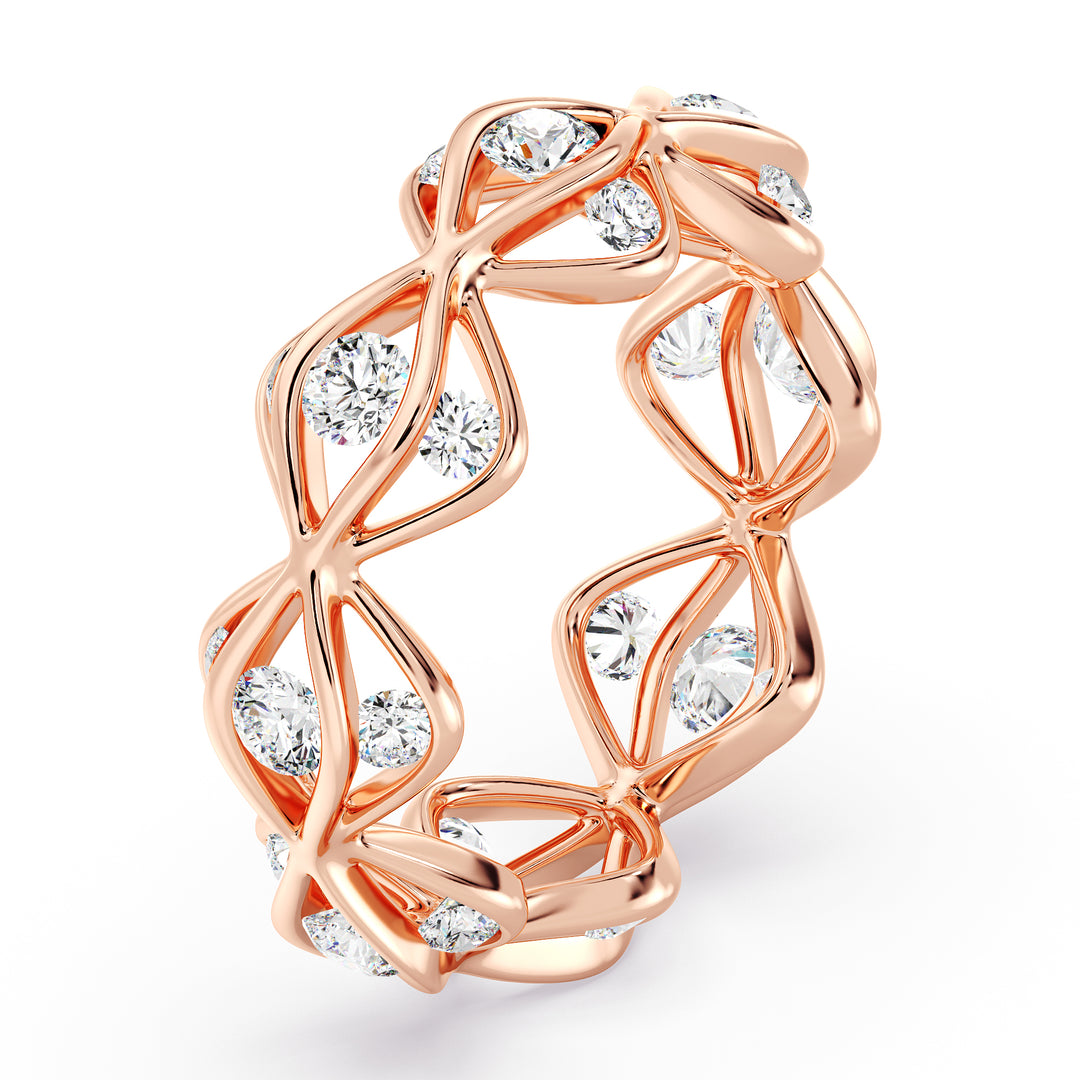 Lab-Grown Diamond Eternity Wedding Band in 18K Rose Gold, showcasing 24 sparkling round-cut diamonds totaling 1.60 carats, with a romantic and modern touch