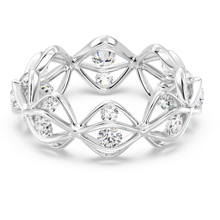 Lab-Grown Diamond Eternity Wedding Band in 18K White Gold, adorned with 24 round-cut diamonds totaling 1.60 carats, offering a classic and sophisticated look.