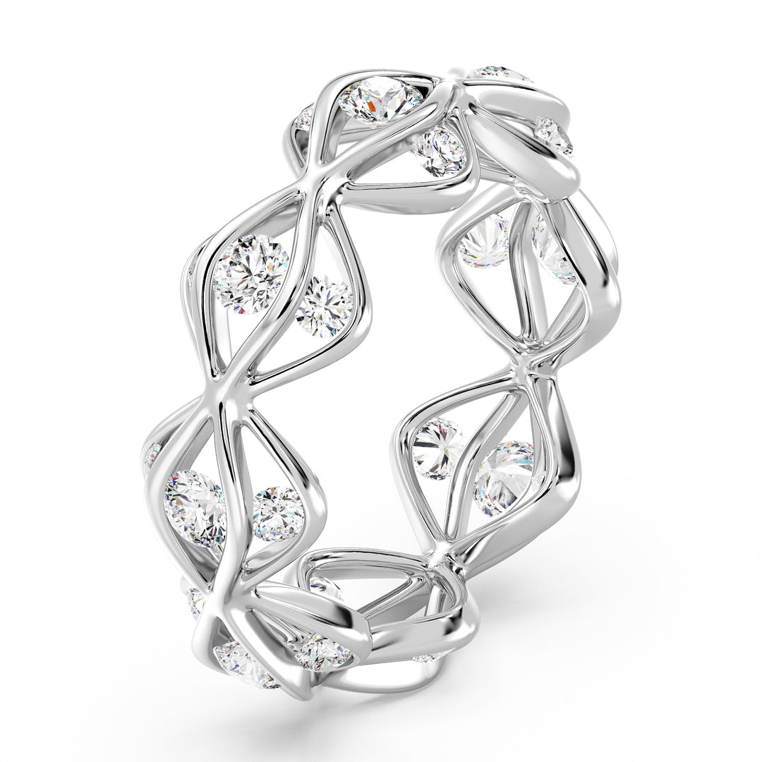 Lab-Grown Diamond Eternity Wedding Band in 18K White Gold, adorned with 24 round-cut diamonds totaling 1.60 carats, offering a classic and sophisticated look.