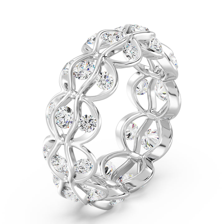 Marquise Wavy Eternity Wedding Band in 18K white gold, embellished with 33 dazzling round lab-grown diamonds weighing 2.72 carats, crafted in a sophisticated wavy design.