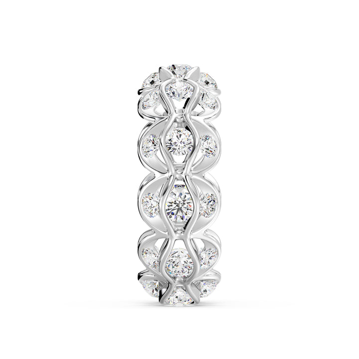 Marquise Wavy Eternity Wedding Band in 18K white gold, embellished with 33 dazzling round lab-grown diamonds weighing 2.72 carats, crafted in a sophisticated wavy design.