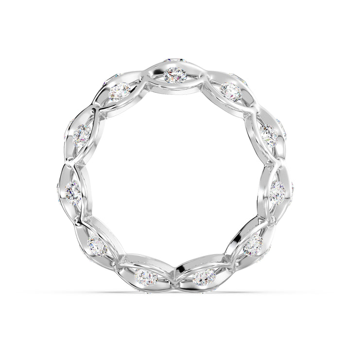 Marquise Wavy Eternity Wedding Band in 18K white gold, embellished with 33 dazzling round lab-grown diamonds weighing 2.72 carats, crafted in a sophisticated wavy design.