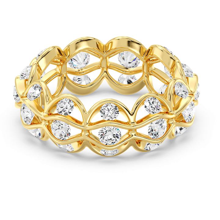 Marquise Wavy Eternity Wedding Band in 18K yellow gold, adorned with 33 sparkling round lab-grown diamonds totaling 2.72 carats, featuring a stunning wavy design.