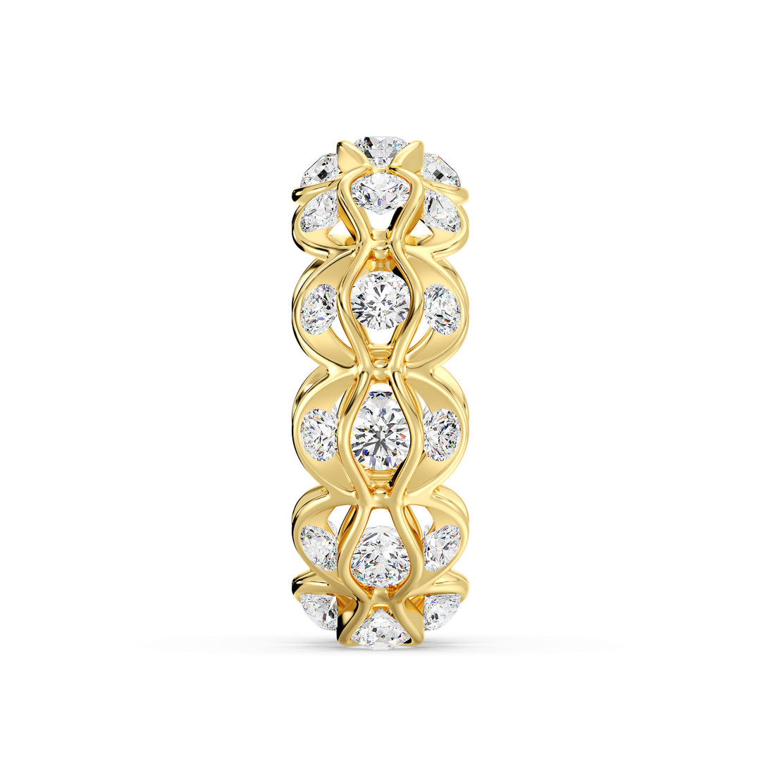 Marquise Wavy Eternity Wedding Band in 18K yellow gold, adorned with 33 sparkling round lab-grown diamonds totaling 2.72 carats, featuring a stunning wavy design.
