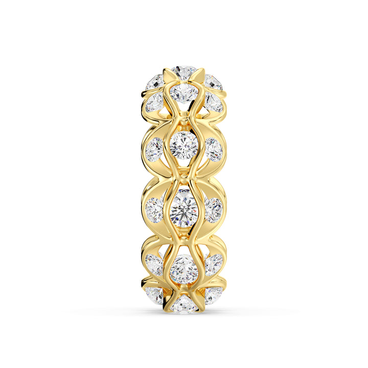 Marquise Wavy Eternity Wedding Band in 18K yellow gold, adorned with 33 sparkling round lab-grown diamonds totaling 2.72 carats, featuring a stunning wavy design.