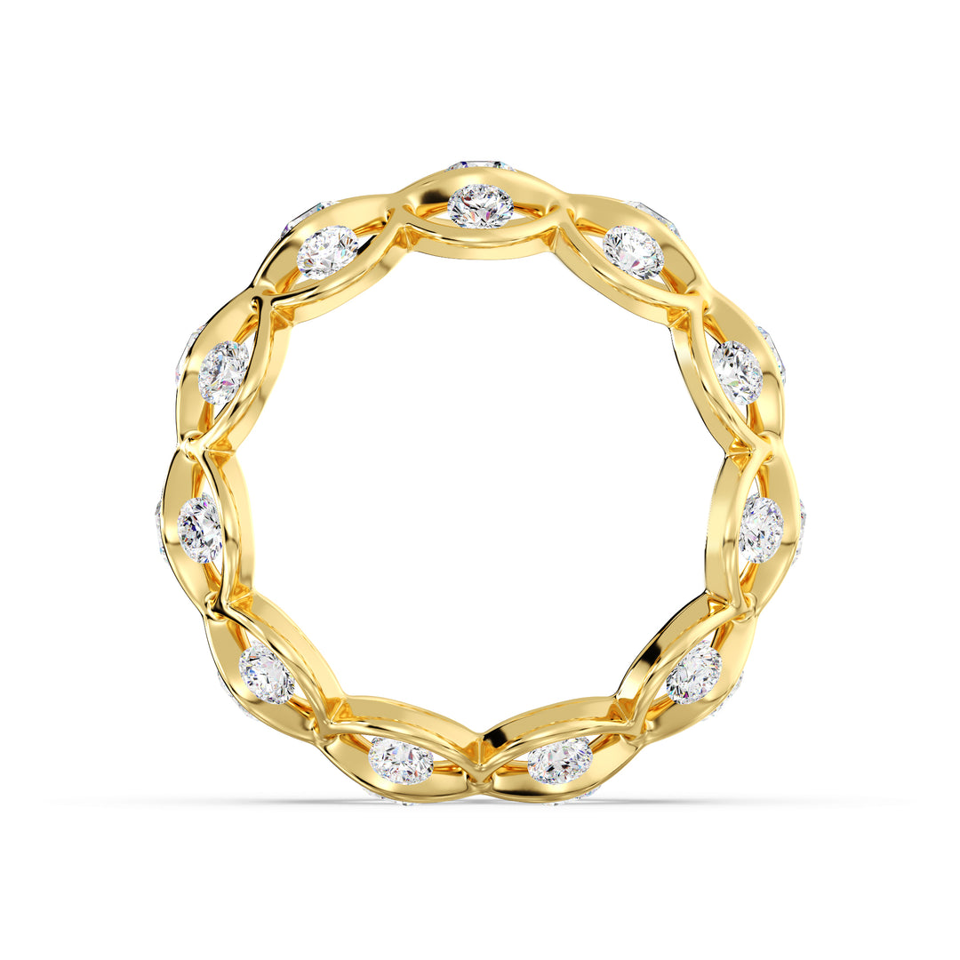 Marquise Wavy Eternity Wedding Band in 18K yellow gold, adorned with 33 sparkling round lab-grown diamonds totaling 2.72 carats, featuring a stunning wavy design.