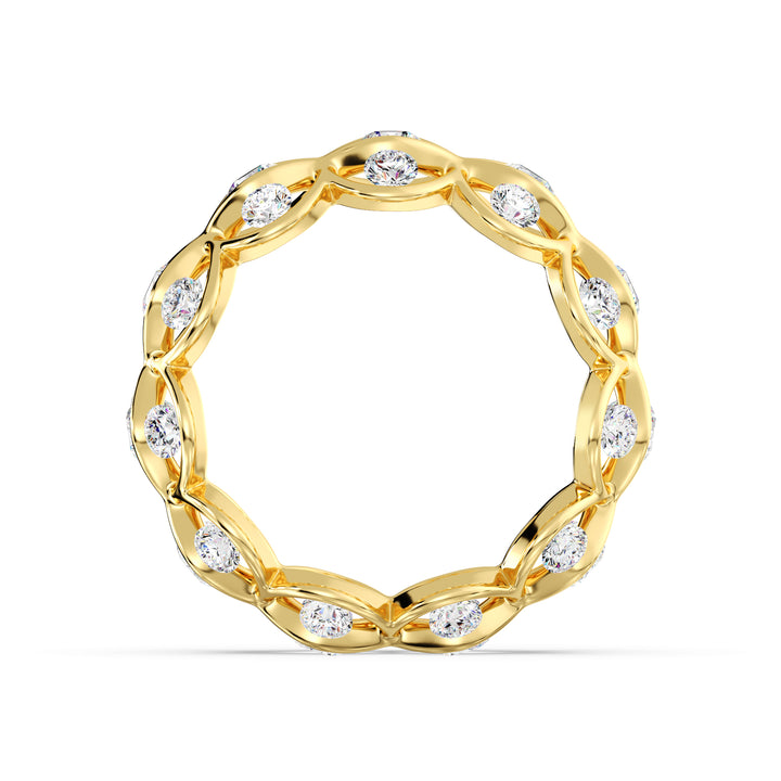 Marquise Wavy Eternity Wedding Band in 18K yellow gold, adorned with 33 sparkling round lab-grown diamonds totaling 2.72 carats, featuring a stunning wavy design.