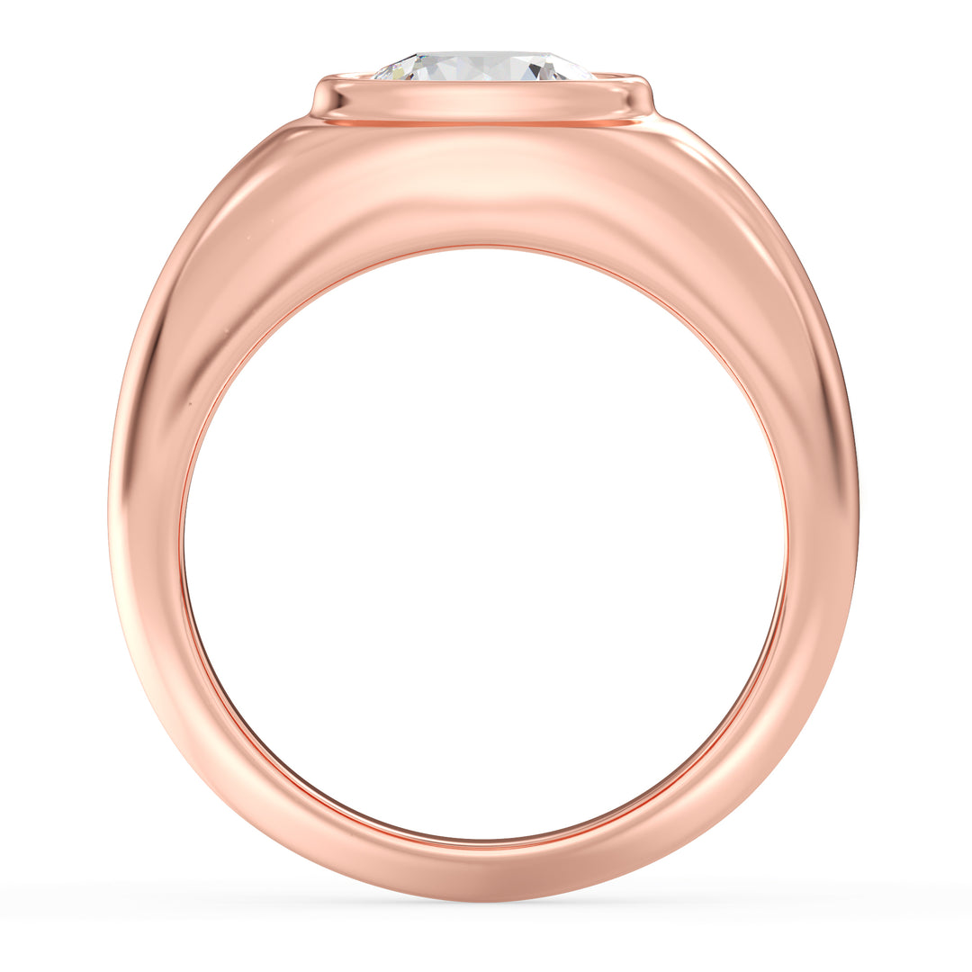 A sophisticated IGI Certified 2ctw Round Lab-Grown Diamond Men's Signet Ring in 18K Rose Gold, showcasing a bezel-set diamond with EF color and VS clarity, paired with the romantic hue of the rose gold band.