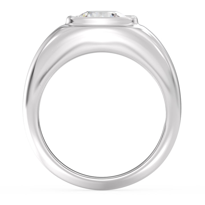 An elegant IGI Certified 2ctw Round Lab-Grown Diamond Men's Signet Ring in 18K White Gold, highlighted by a bezel-set diamond with EF color and VS clarity, and the sleek, modern appeal of the white gold band.