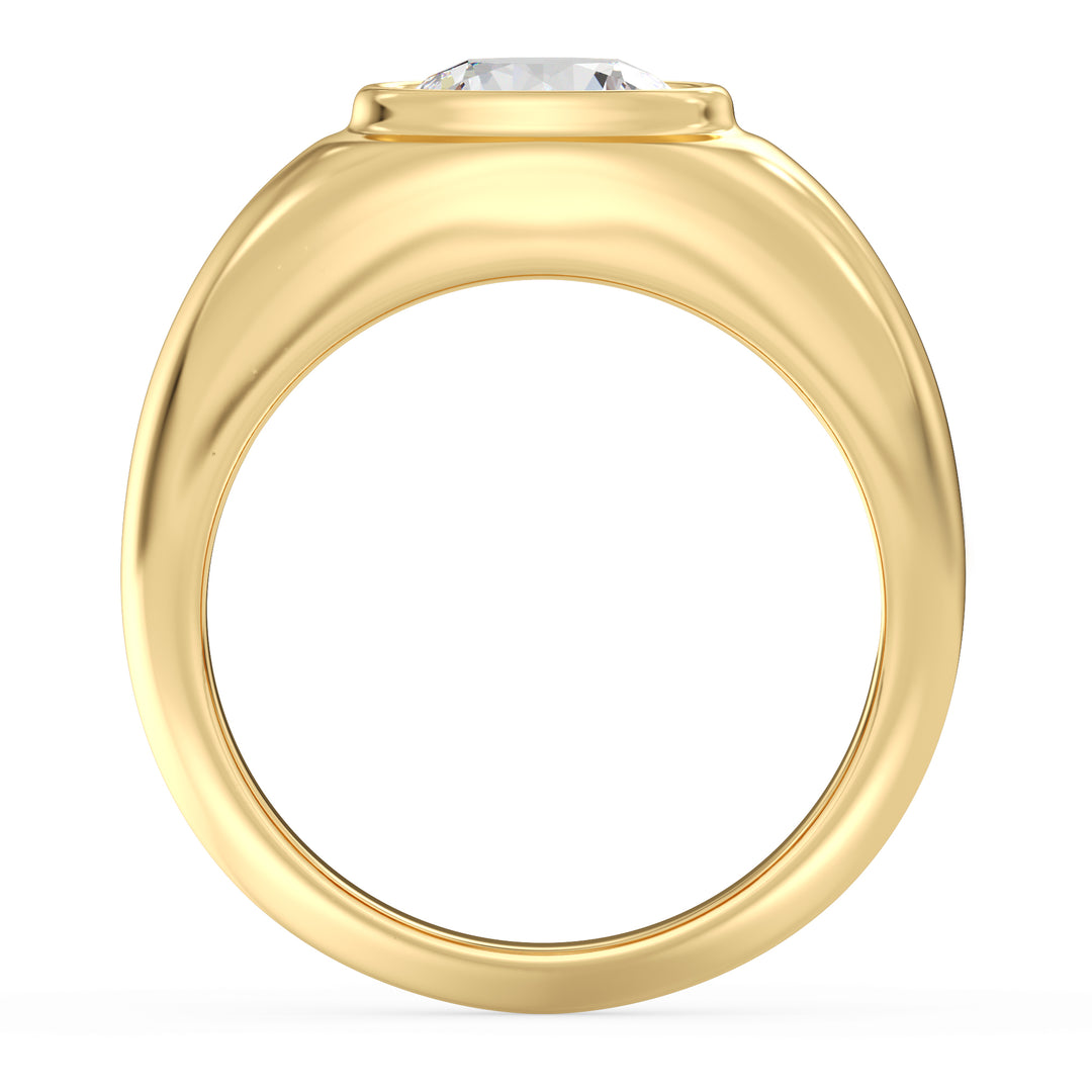 A stunning IGI Certified 2ctw Round Lab-Grown Diamond Men's Signet Ring in 18K Yellow Gold, featuring a bezel-set diamond with EF color and VS clarity, complemented by the warm, rich tone of the yellow gold band.