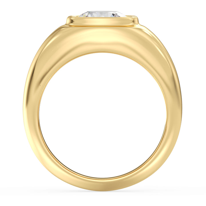 A stunning IGI Certified 2ctw Round Lab-Grown Diamond Men's Signet Ring in 18K Yellow Gold, featuring a bezel-set diamond with EF color and VS clarity, complemented by the warm, rich tone of the yellow gold band.