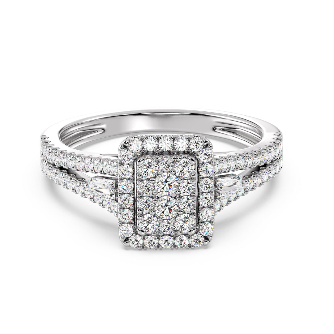 The Eloise - Rectangle Halo Split Shank Ring