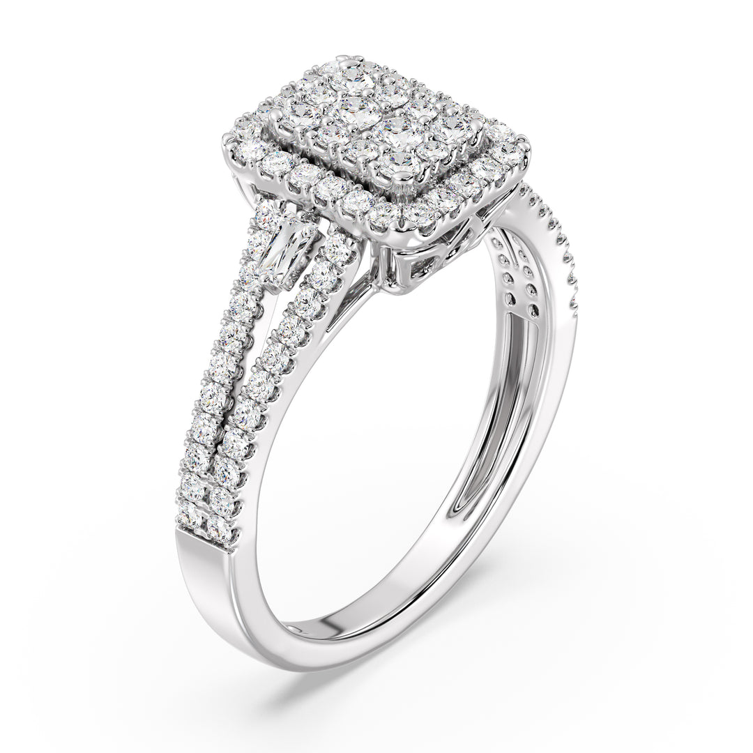 The Eloise - Rectangle Halo Split Shank Ring